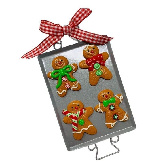 Mini Gingerbread Men Cookie Ornament Christmas Sheet Tray Bakery Red Gingham New - Picture 1 of 7